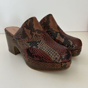 Rachel Comey Leather Snake Print Bose Clogs Wood Platform Shoes Size 8.5